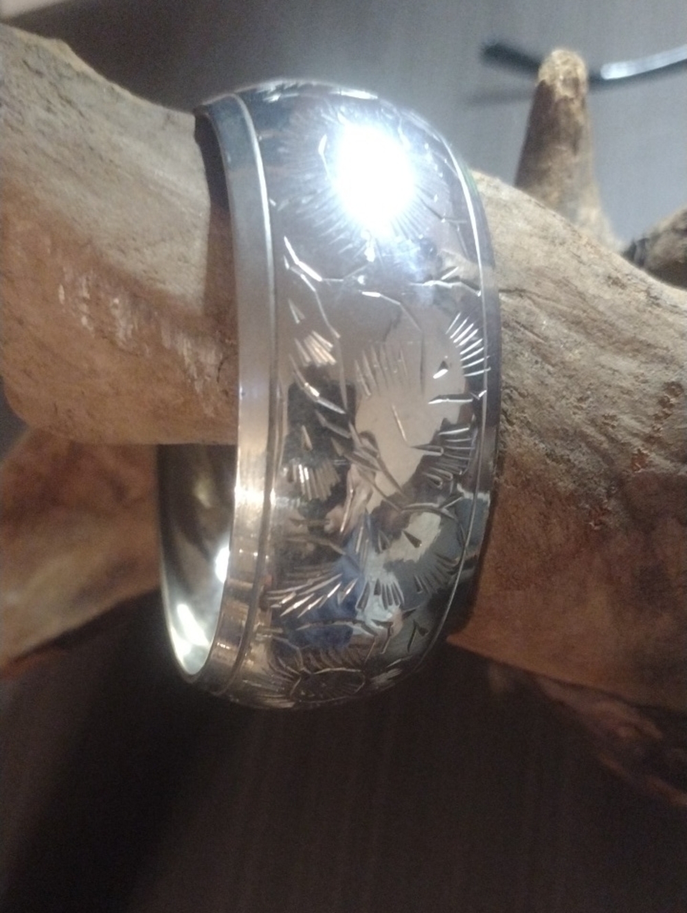 Vintage Silver Floral Engraved Cuff Bracelet